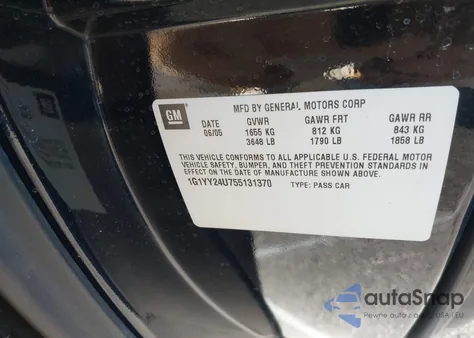 2005 Chevrolet Corvette из США, поврежденный, VIN 1G1YY24U755131370